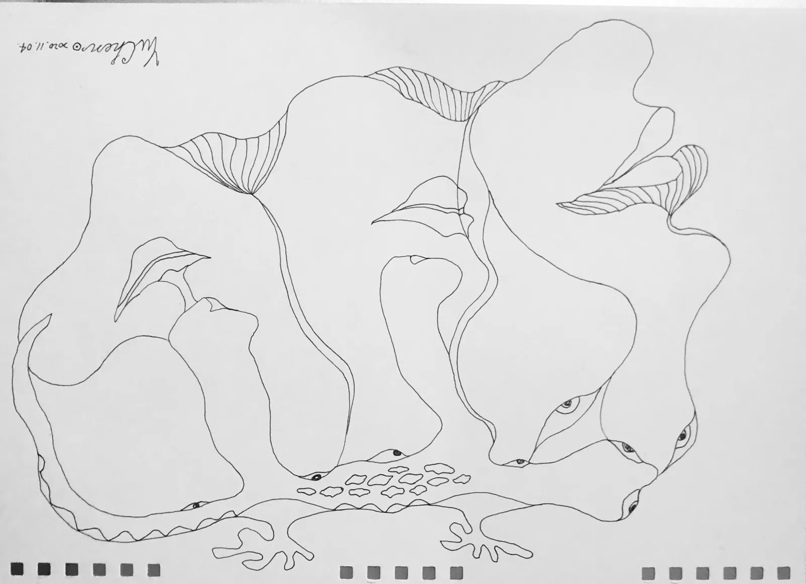 水生植物黑色簽字筆線稿