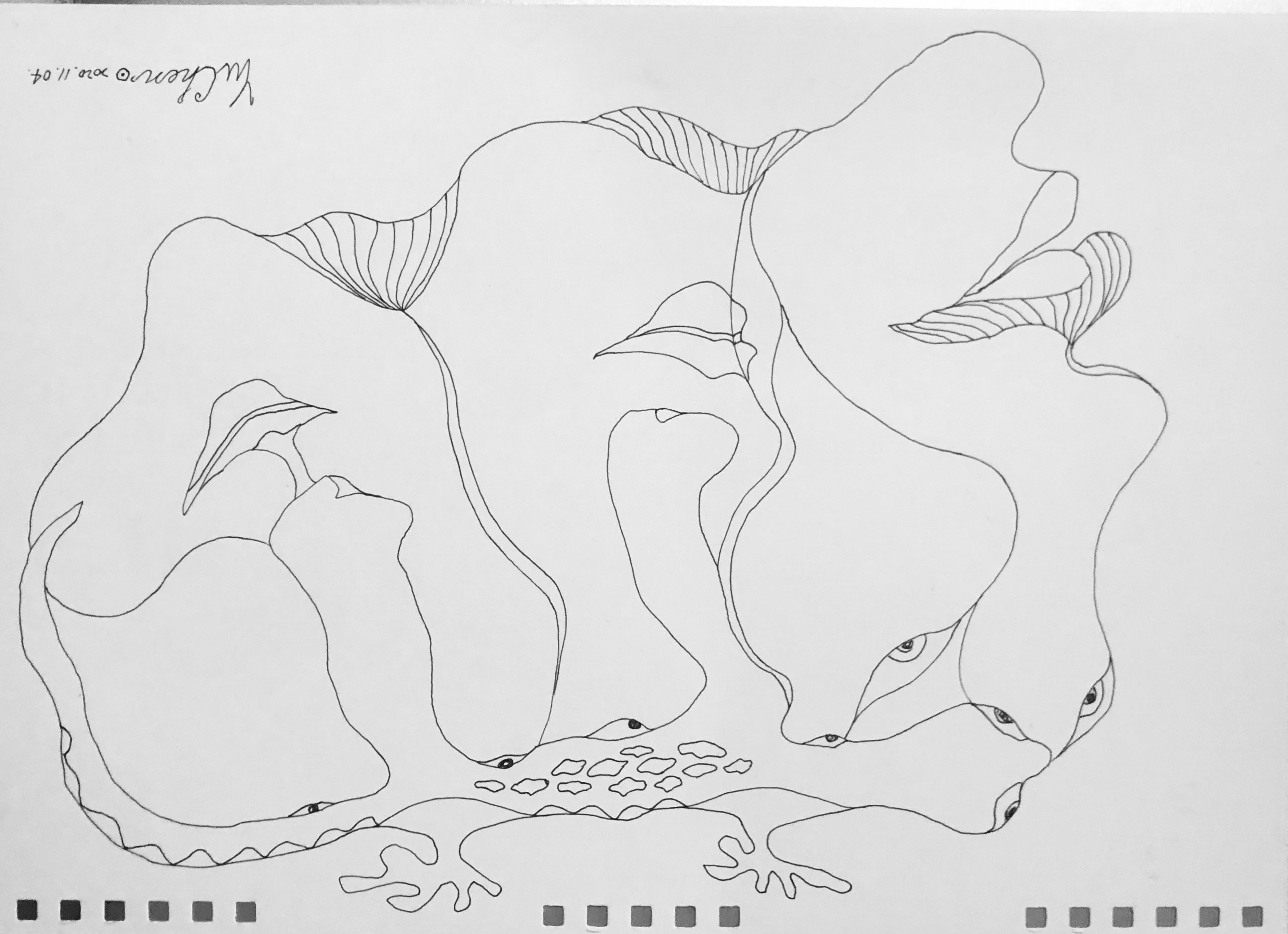 水生植物黑色簽字筆線稿